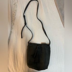 Black crossbody purse real leather